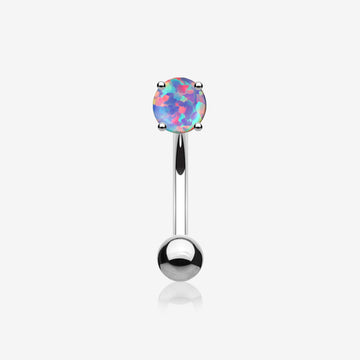 Fire Opal Prong Set Sparkle Curved Barbell-Purple Opal